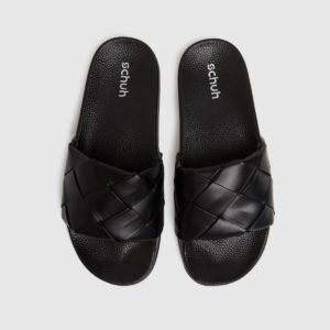 Schuh Black Tibby Weave Slide Sandals loving the sales