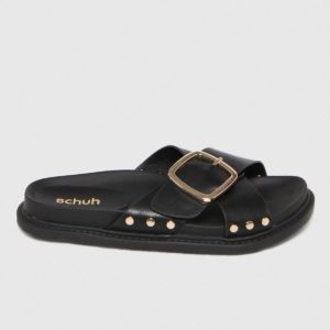 Schuh Black Tiffany Buckle Stud Footbed Sandals loving the sales