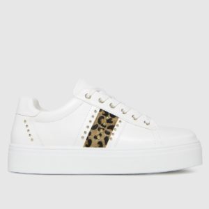 Schuh White & Brown Mina Lace Up Studded Trainers loving the sales