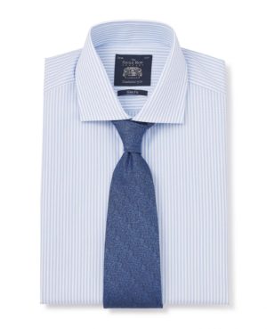 Sky Blue White Stripe Cotton Poplin Slim Fit Shirt - Single Cuff 15" Lengthen By 2" loving the sales