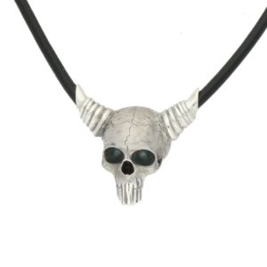 Sterling Silver Leather Horned Skull Necklace loving the sales
