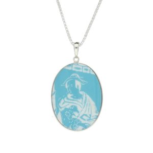 Sterling Silver Royal Crown Derby Mikado Blue Oval Necklace loving the sales