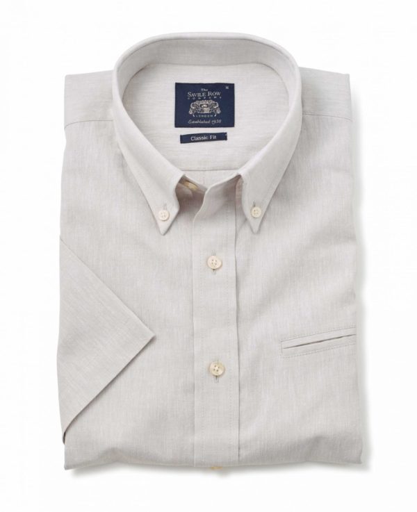Stone Grey Linen-Blend Classic Fit Short Sleeve Shirt M loving the sales