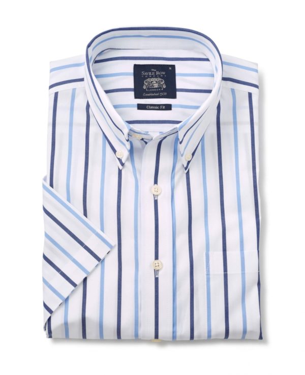 White Blue Stripe Classic Fit Short Sleeve Shirt Xxl loving the sales