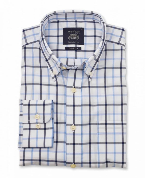 White Navy Blue Check Classic Fit Button-Down Casual Shirt Xxxl Lengthen By 2" loving the sales