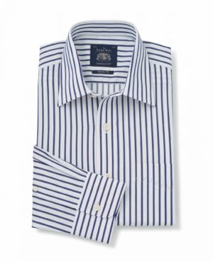 White Navy Stripe Classic Fit Shirt - Single Cuff 15" Standard loving the sales