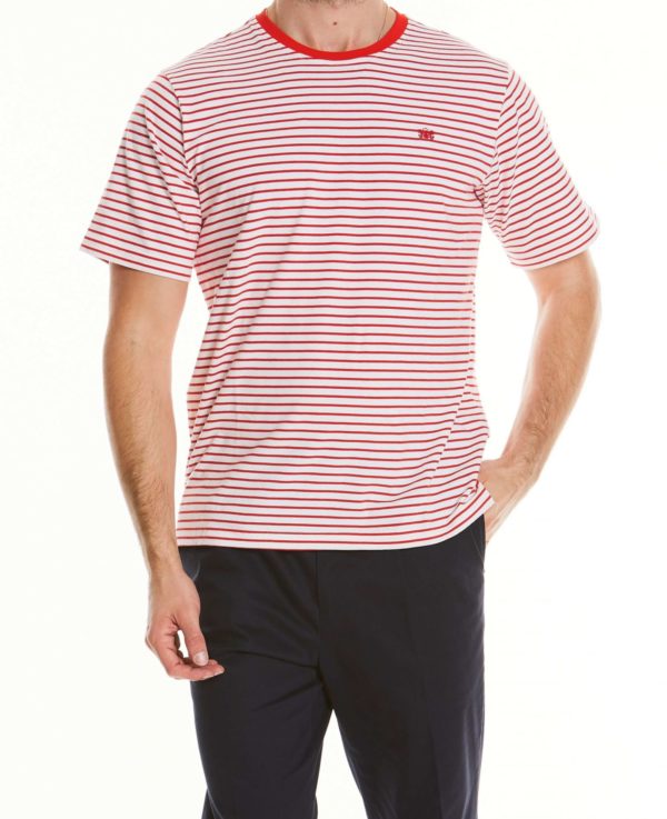 White Red Striped Cotton Jersey Crew Neck T-Shirt L loving the sales