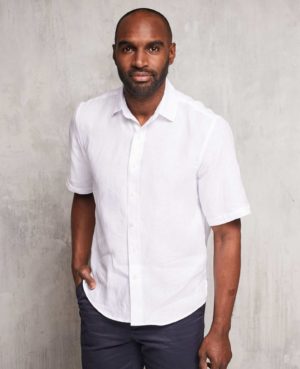 White Short Sleeve Pure Linen Slim Fit Shirt In Shorter Length L loving the sales