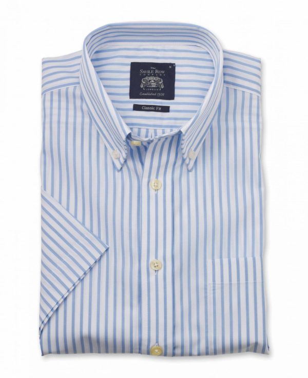 White Sky Blue Stripe Classic Fit Short Sleeve Button-Down Casual Shirt S loving the sales