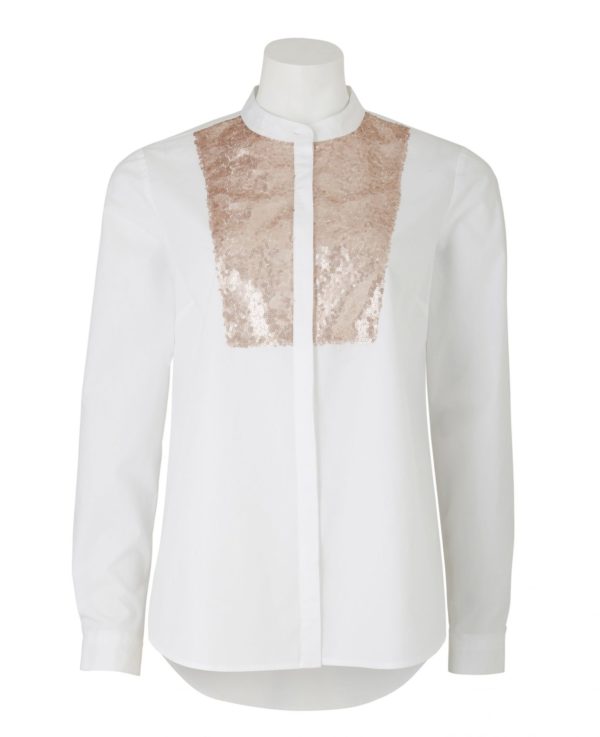 Women's White Cotton Bibbed Sequinned Shirt 8 loving the sales