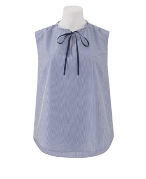 Women's White Navy Poplin Stripe Semi-Fitted Sleeveless Shirt 14 loving the sales
