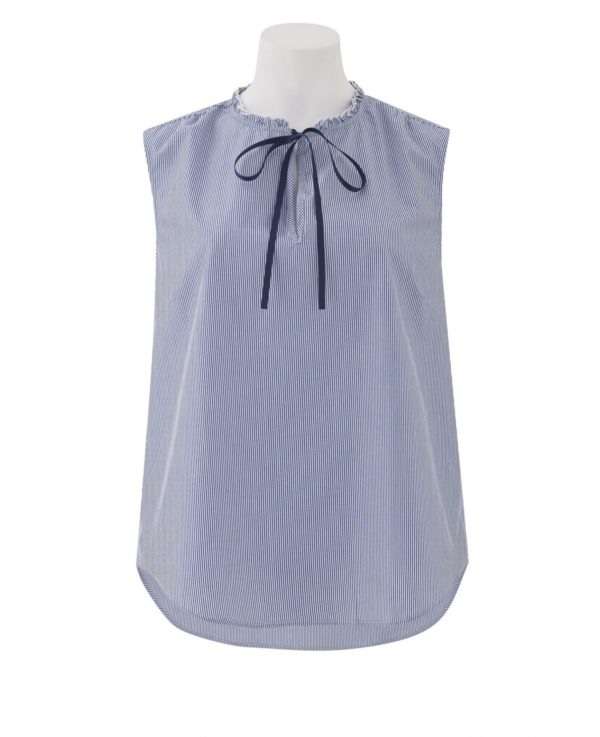 Women's White Navy Poplin Stripe Semi-Fitted Sleeveless Shirt 14 loving the sales