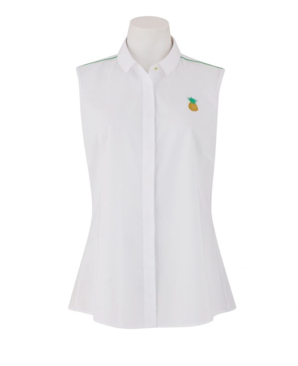 Women's White Pineapple Semi-Fitted Sleeveless Shirt 10 loving the sales