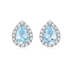 9ct White Gold Blue Topaz & Diamond Pear Halo Stud Earrings loving the sales