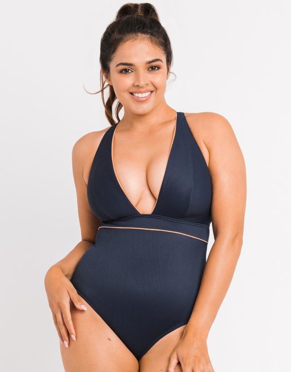 Curvy Kate Poolside Non Wired Plunge Swimsuit Navy/Coral loving the sales