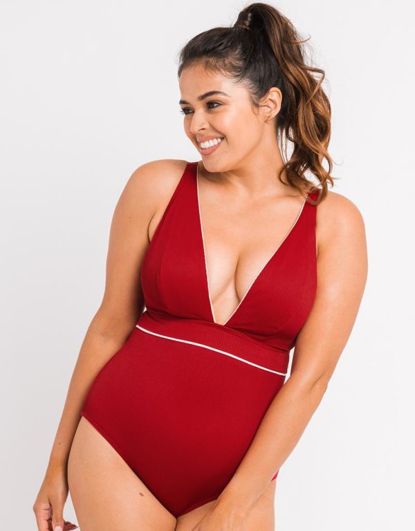 Curvy Kate Poolside Non Wired Plunge Swimsuit Pink/Red loving the sales