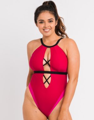 Curvy Kate Subtropic Non Wired Plunge Swimsuit Cherry Red/Pink loving the sales
